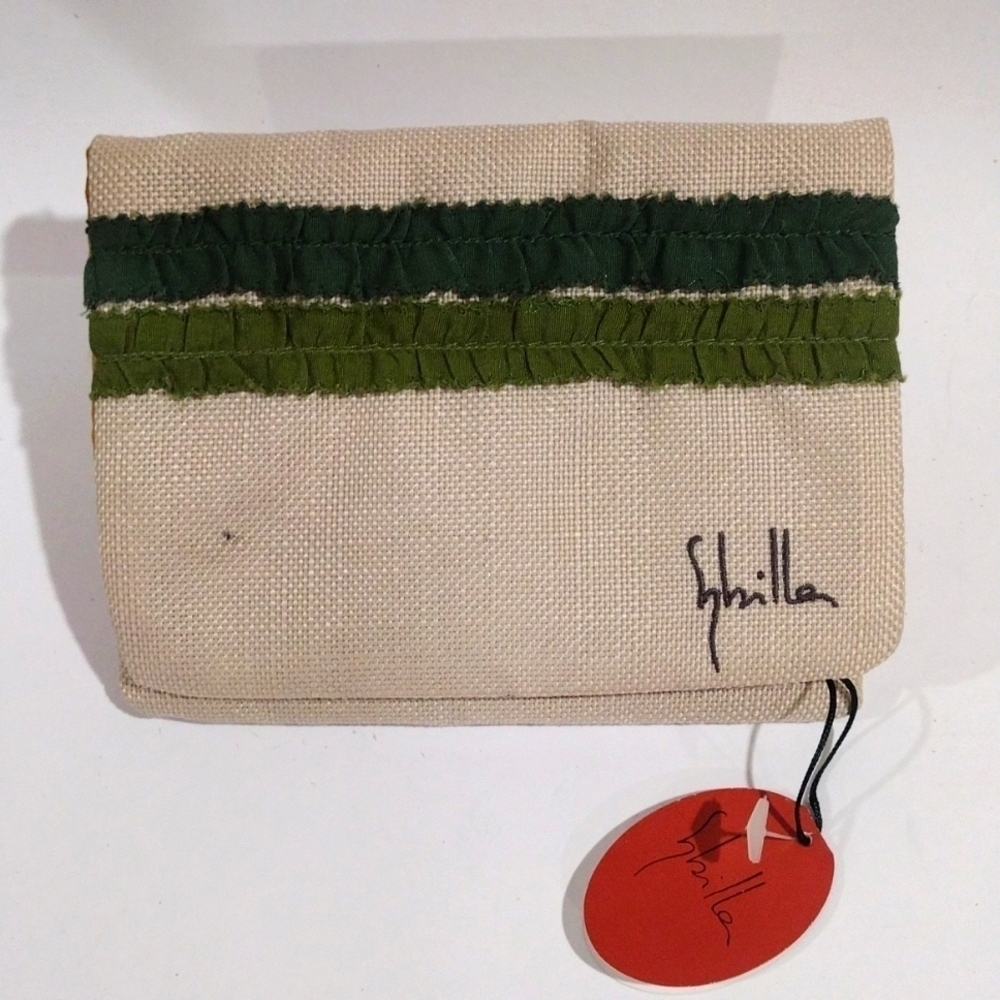 Shilla Women's Cream, Green & Yellow Zipper Coin Case Pouch - NWT - 5 x 3.75-in